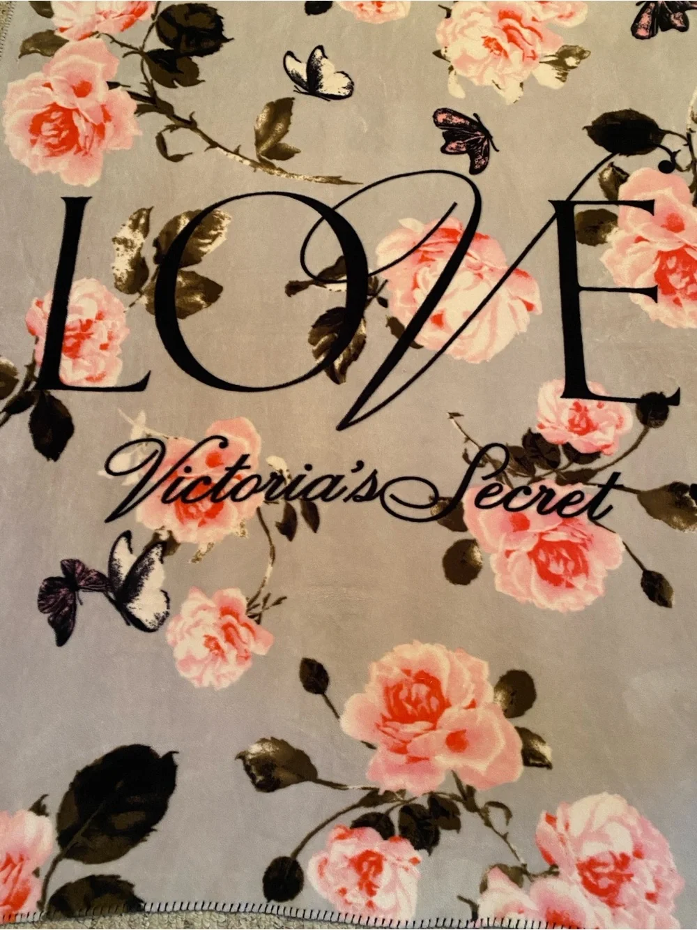 Victoria's Secret Cozy Pink Rose LOVE Throw Blanket on Gray, 50x60 inches